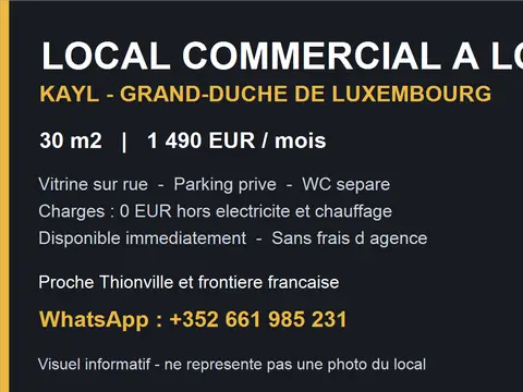 KAYL Luxembourg - Local commercial 30 m2 a louer - 1490 EUR
