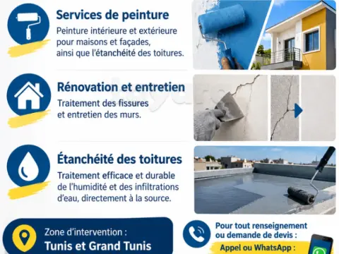 🎨 Services de peinture, peinture intérieure et extérieure pour maisons et façades, ainsi que l’étan