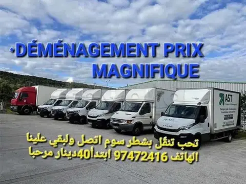 نقل بأرفق سوم TRANSPORTEUR  TÉLÉ 97472416 DÉMÉNAGEMENT maison villa appartement meublé