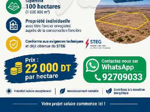 TERRAIN À VENDRE – OPPORTUNITÉ D’INVESTISSEMENT DANS L’ÉNERGIE SOLAIRE 100 hectares