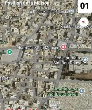 منزل عربي ("بيزنطي" الحيوط ميترو والسقف حجر) مجدد بقلب مدينة قليبية سيدي بوضاوي... 205m² / 160m² مبني / 170 000 دينار تونسي