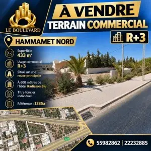Terrain 433m² commercial à Hammamet