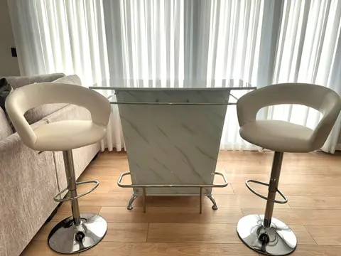 White Marble-Look Breakfast Bar with 2 Swivel Stools
