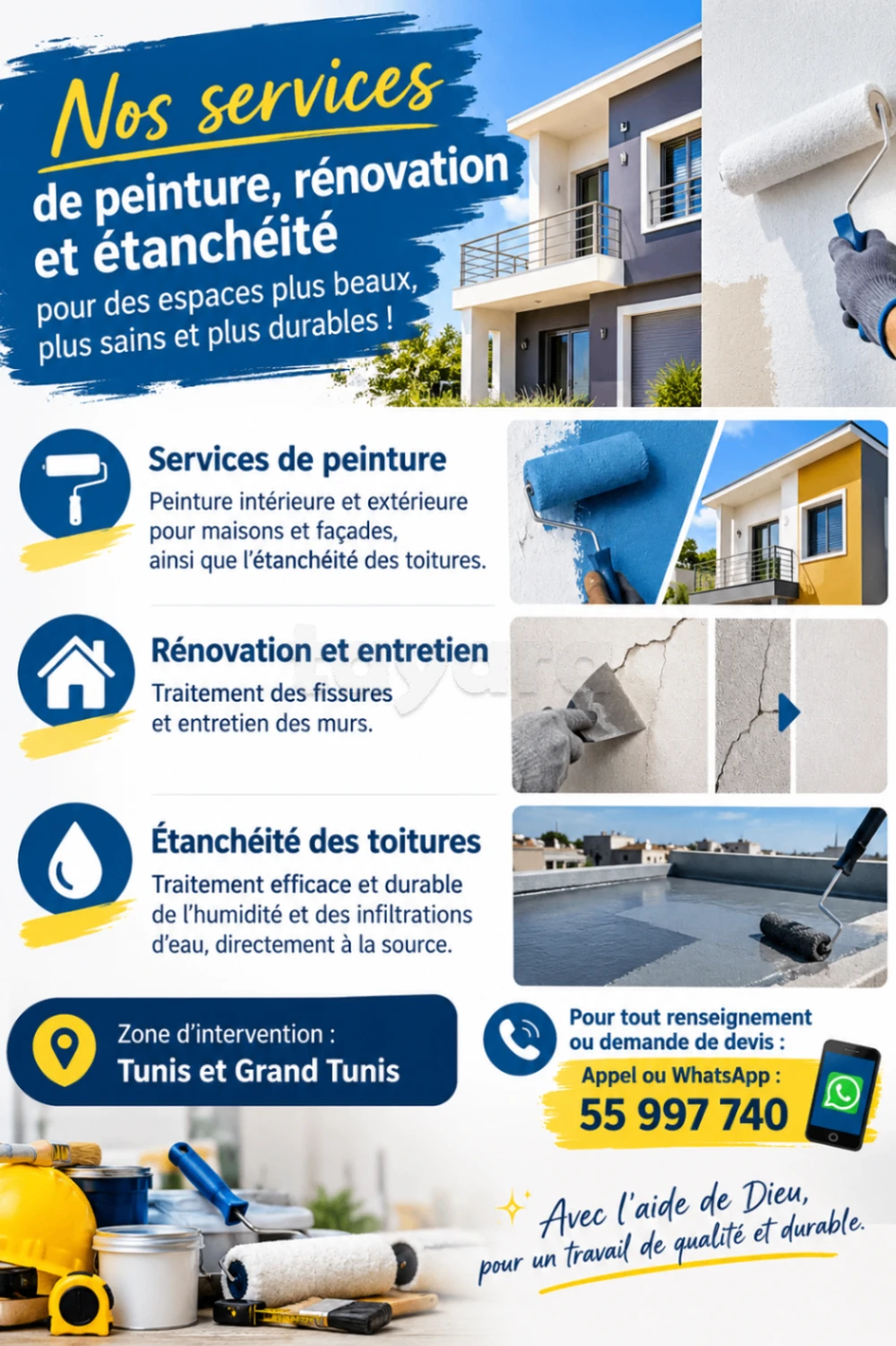 Services de peinture, peinture intérieure et extérieure pour maisons et façades, ainsi que l’étan à Tunis, Tunis — photo 1
