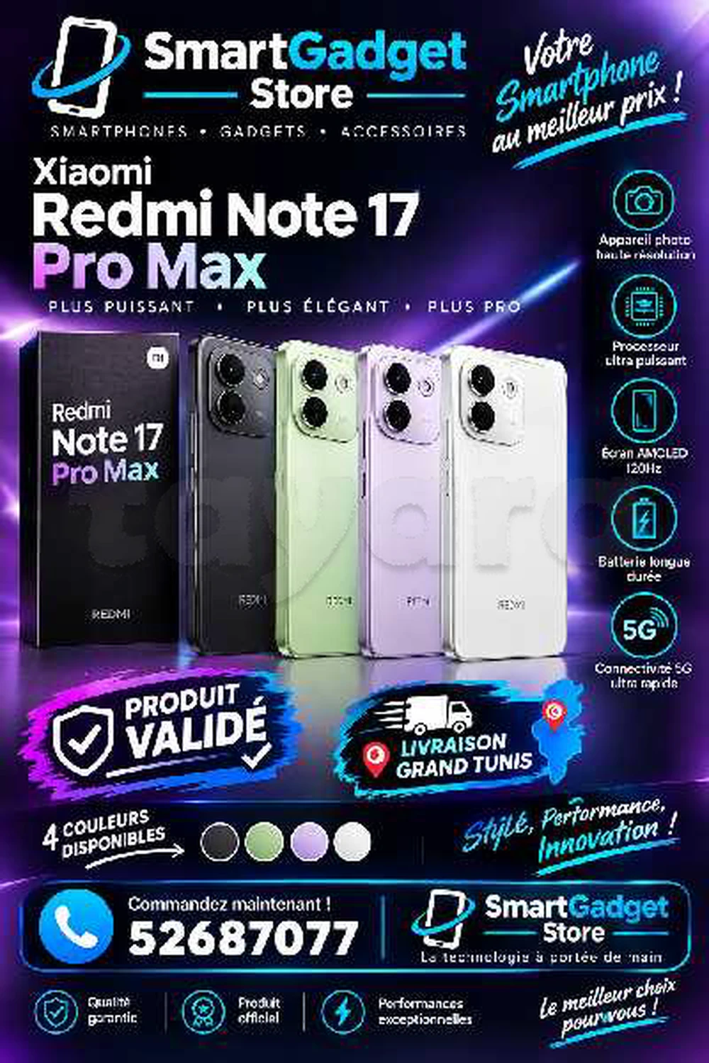 Xiaomi Redmi Note 17 Pro Max 5G (12/256Go)Snapdragon 6 Gen 5 Neuf cacheté Validé 52687077 à Tunis, Tunis — photo 1