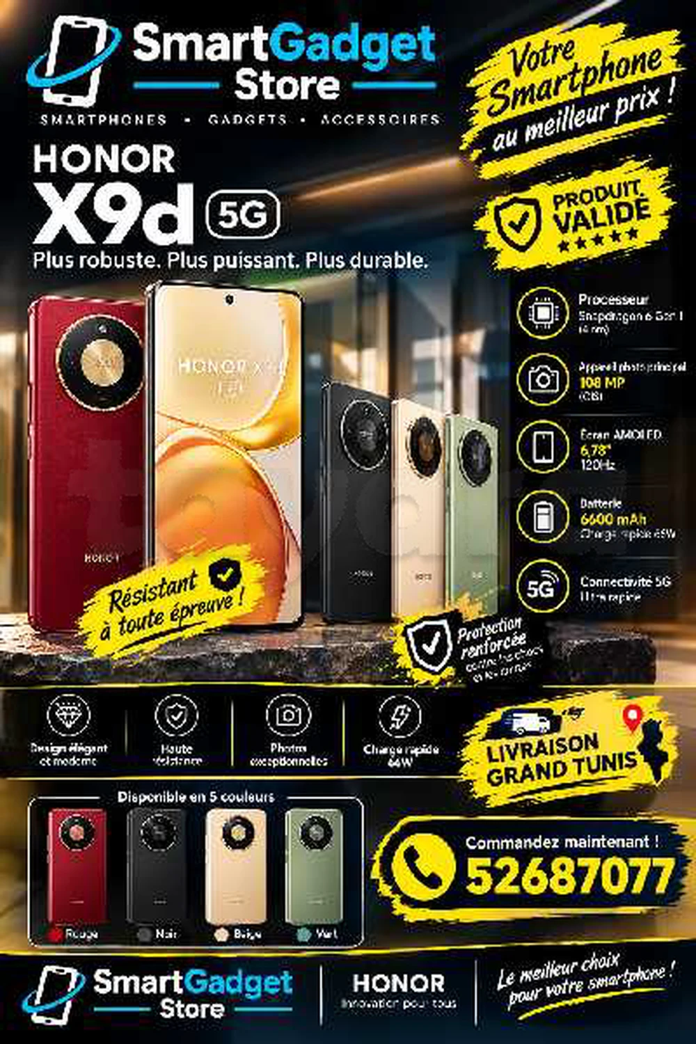 Honor X9d 5G Snapdragon 6 Gen 4 Neuf cacheté sous blister 52.687.077 à Tunis, Tunis — photo 1