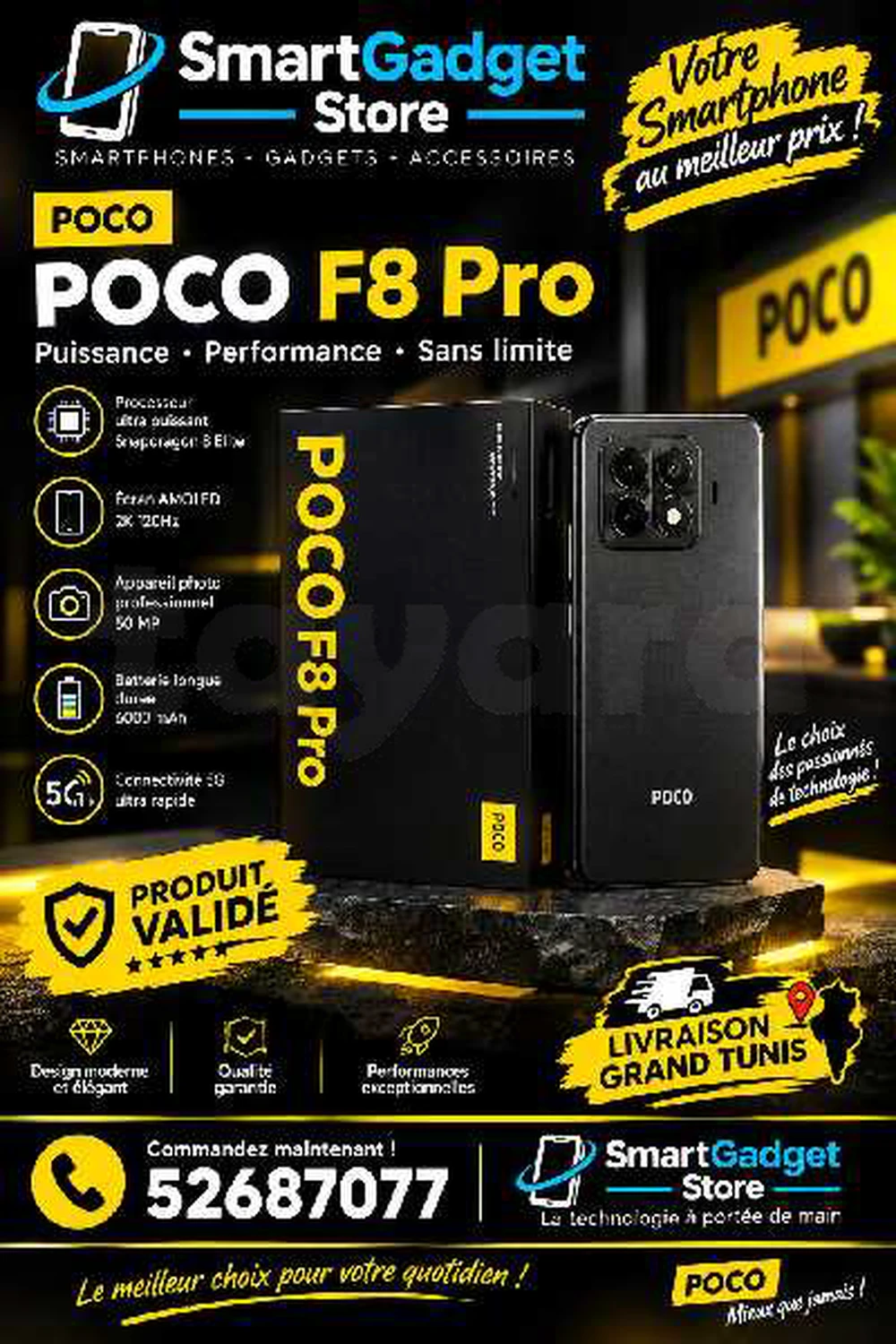Poco F8 Pro 5G (12/512Go)Neuf cacheté Sous blister Validé 52 687 077 à Tunis, Tunis — photo 1