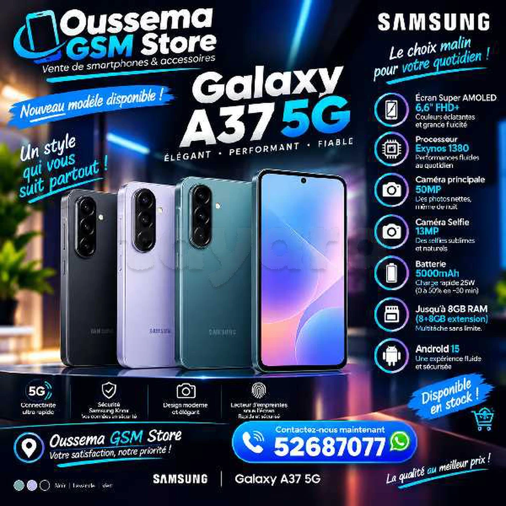 Samsung Galaxy A37 (8/128 Où 256Go) Neuf cacheté Sous blister 52687077 à Tunis, Tunis — photo 1
