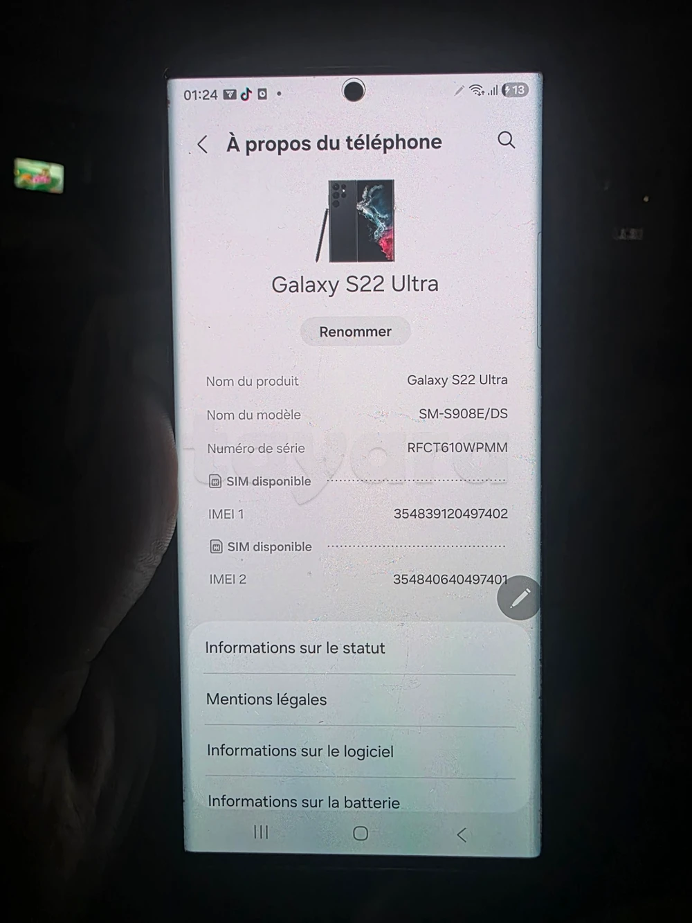 Samsung Galaxy S22 Ultra 256 Go – Blanc – 1 400 DT à Béni Khiar, Nabeul — photo 1