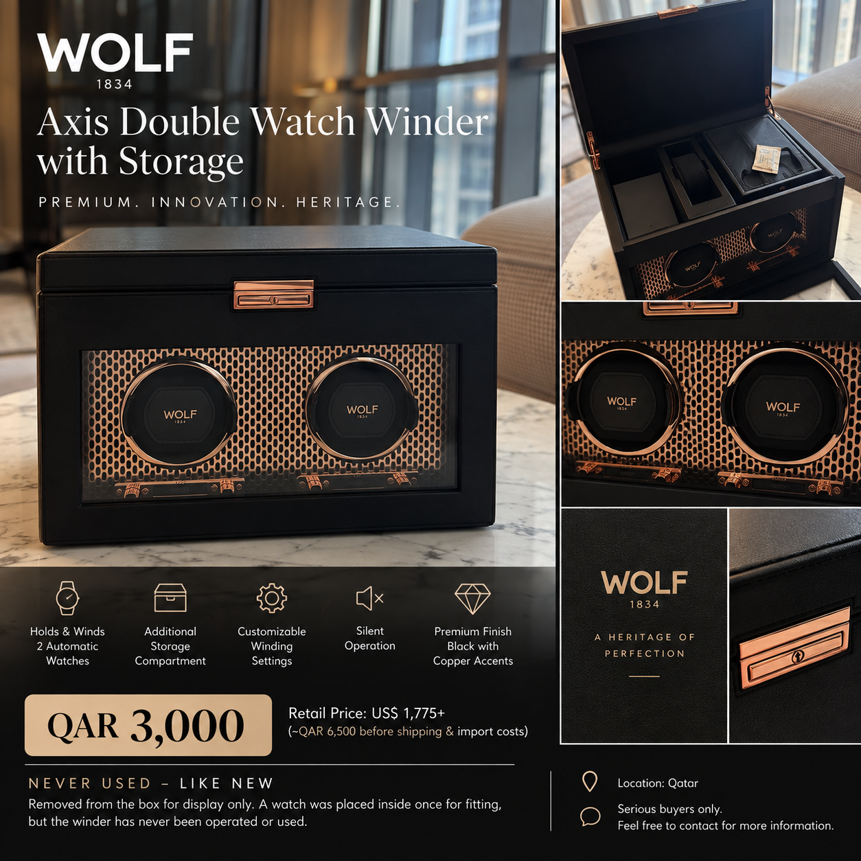 WOLF Axis Double Watch Winder with Storage – Like New à Zone Musheirab — photo 2
